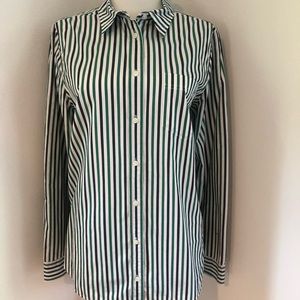 New J.Crew White Blue Green Stripe Dress Shirt 10